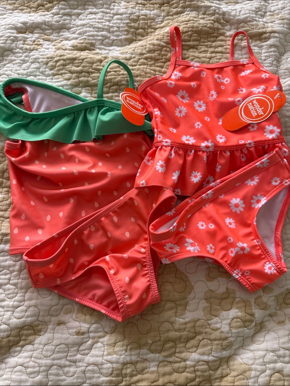 Coral Floral & Polka Dot Girls 2-Piece Swimsuits